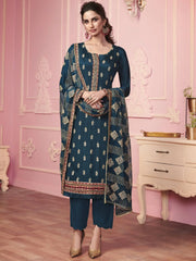 Navy Blue Hand Work Georgette Festive Wear Pant Salwar Suit