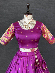Magnificent Purple Weaving Work Jacquard Half Saree Lehenga Choli