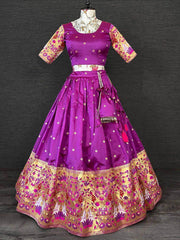 Magnificent Purple Weaving Work Jacquard Half Saree Lehenga Choli