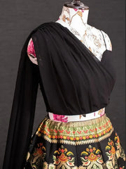 Impressive Black Banarasi Indo-Western Crop Top Lehenga