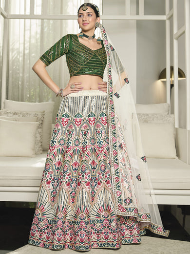 Euphoric White Heavy Sequins Embroidered Silk Wedding Lehenga Choli