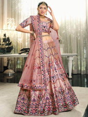 Spectacular Peach Floral Embroidery Silk Lehenga Choli With Dupatta