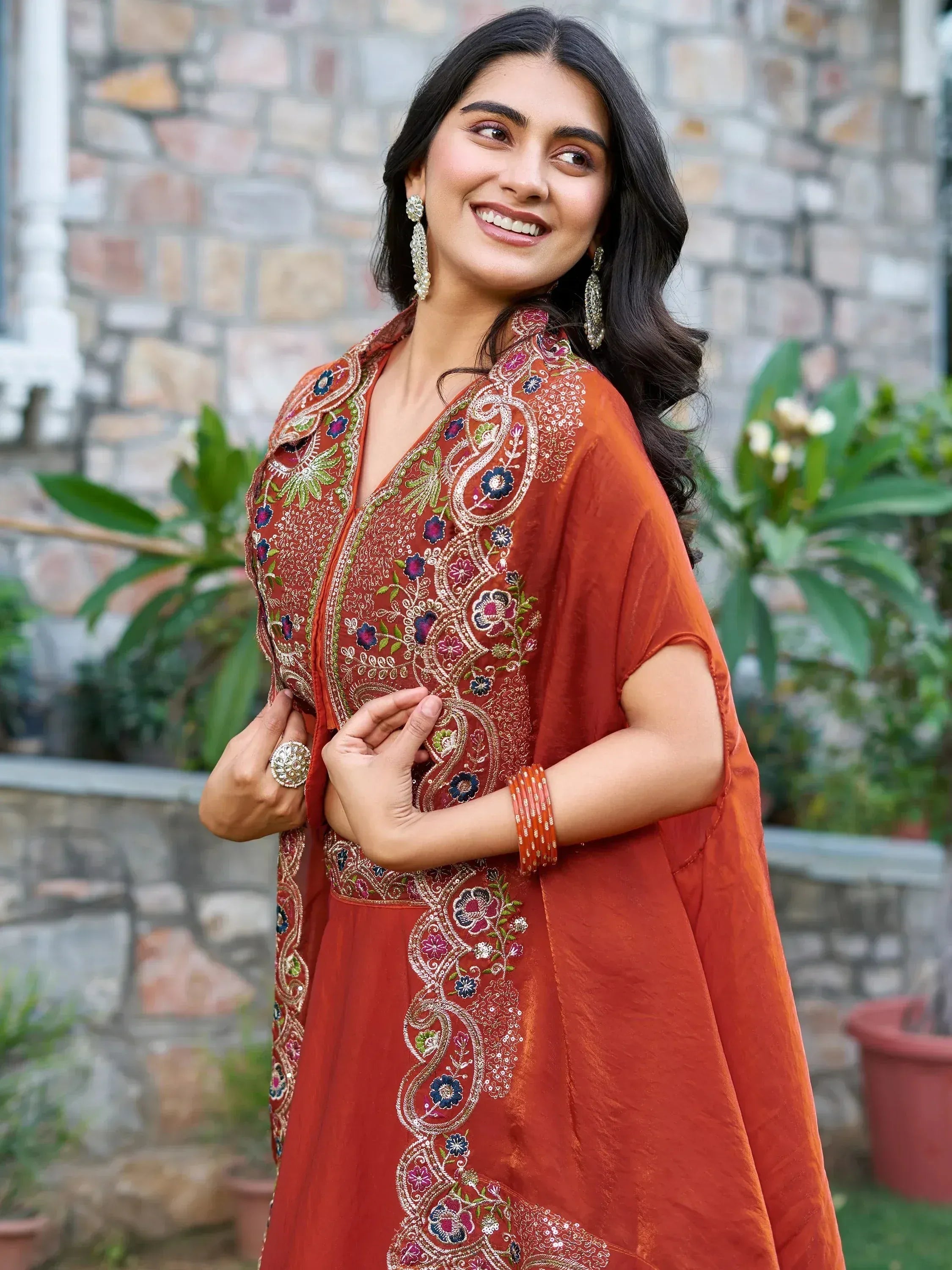 Alluring Orange Heavy Embroidered Silk Festive Wear Lehenga Choli