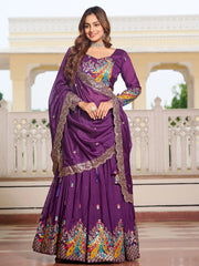 Tantalizing Purple Silk Sequins Lehenga Choli With Dupatta