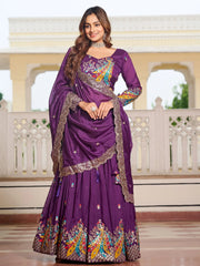 Tantalizing Purple Silk Sequins Lehenga Choli With Dupatta