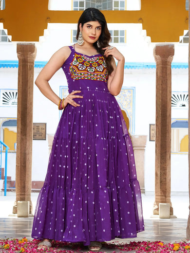 Artistic Purple Gamthi Work Georgette Festival Wear Gown