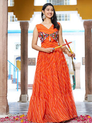 Glamorous Orange Leheriya Print Georgette Traditional Gown
