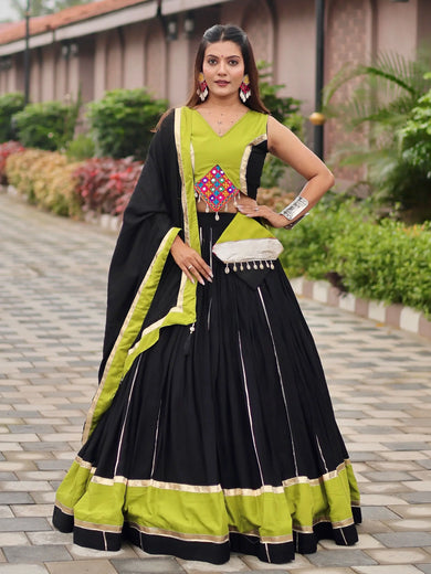 Fantastic Black Cotton Gamthi Work Navratri Wear Lehenga Choli
