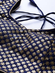 Navy Blue Embroidered Semi-Stitched Myntra Lehenga & Unstitched Blouse with Dupatta