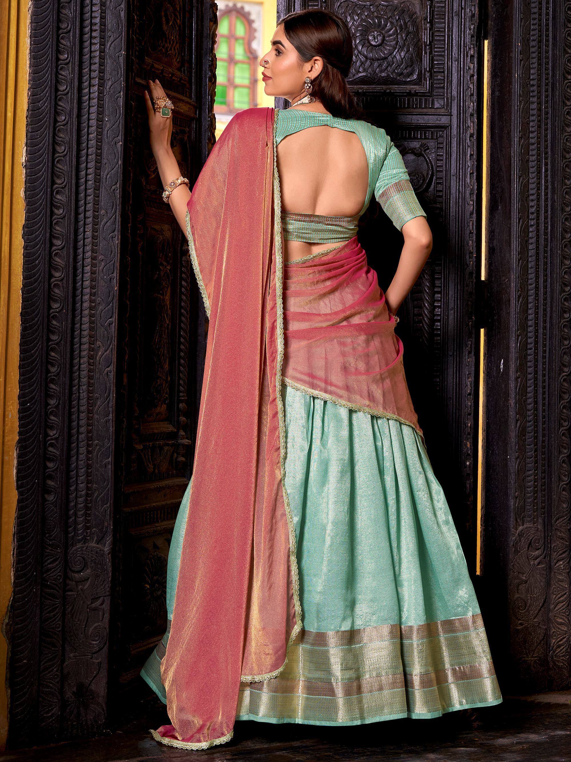 Charming Sky Blue Zari Weaving Silk Half Saree Lehenga Choli