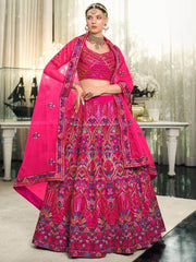 Prodigious Dark Pink Floral Embroidered Lehenga Choli With Dupatta