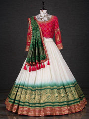 Fabulous White Nylon Silk Zari Weaving Navratri Festive Ghaghra Choli