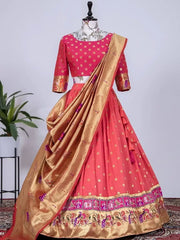 Alluring Pink Patola-Paithani Weaved Silk Engagment Wear Lehenga Choli