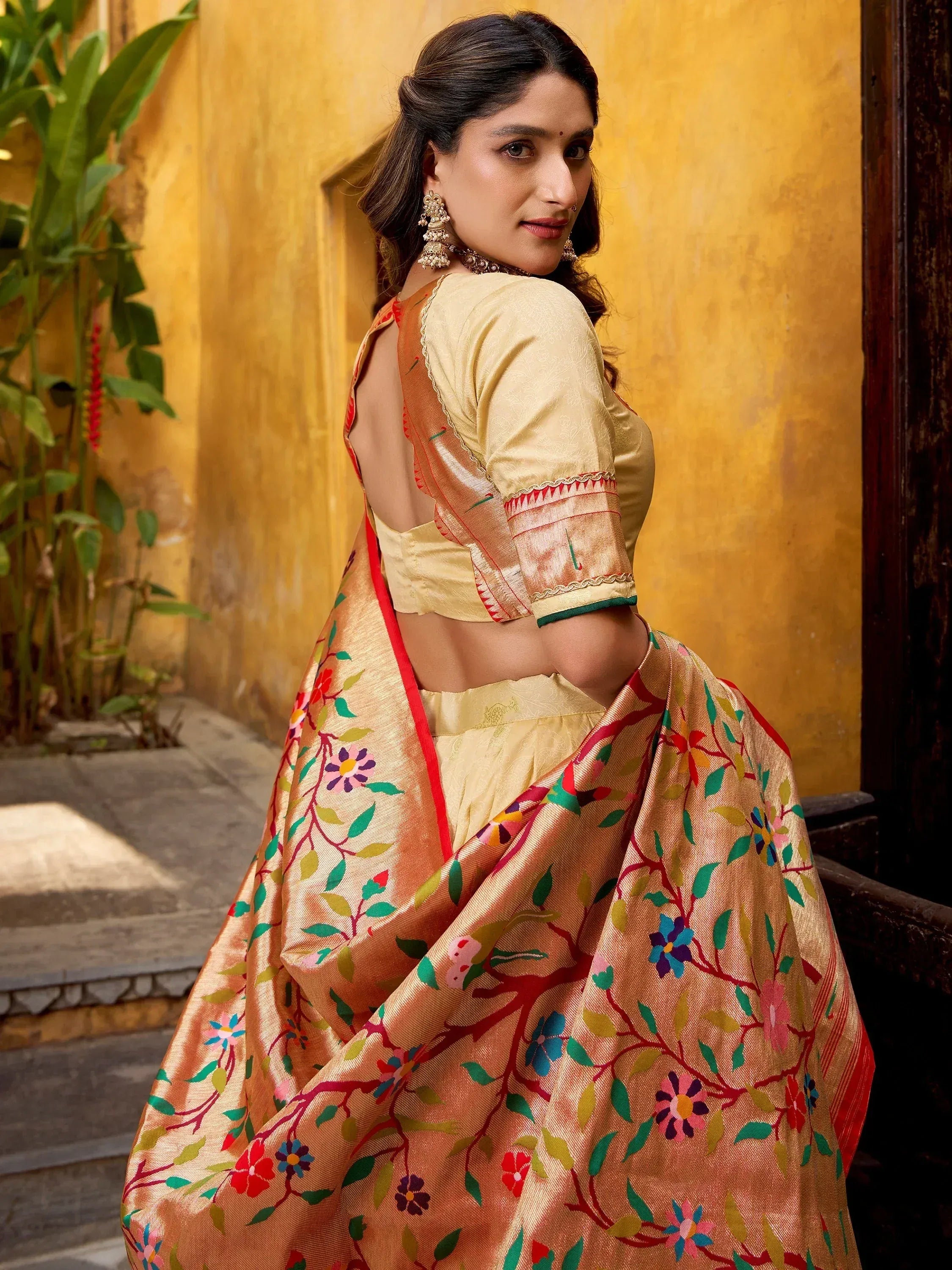 Beautiful Cream Zari Weaving Silk Festival Wear Lehenga Choli