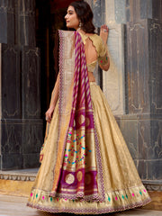 Beautiful Cream Zari Weaving Silk Traditional Lehenga Choli With Dupatta