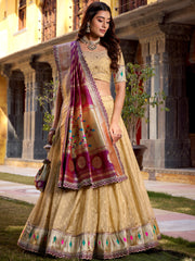 Beautiful Cream Zari Weaving Silk Traditional Lehenga Choli With Dupatta