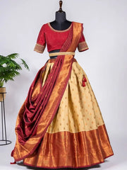 Enchanting Ivory Zari Work Jacquard Wedding Wear Pattu Lehenga Choli