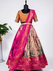 Riveting Mehendi Green Woven Silk Festival Wear Pattu Lehenga Choli