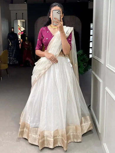 Marvelous White Zari Weaving Organza Event Wear Lehenga Choli