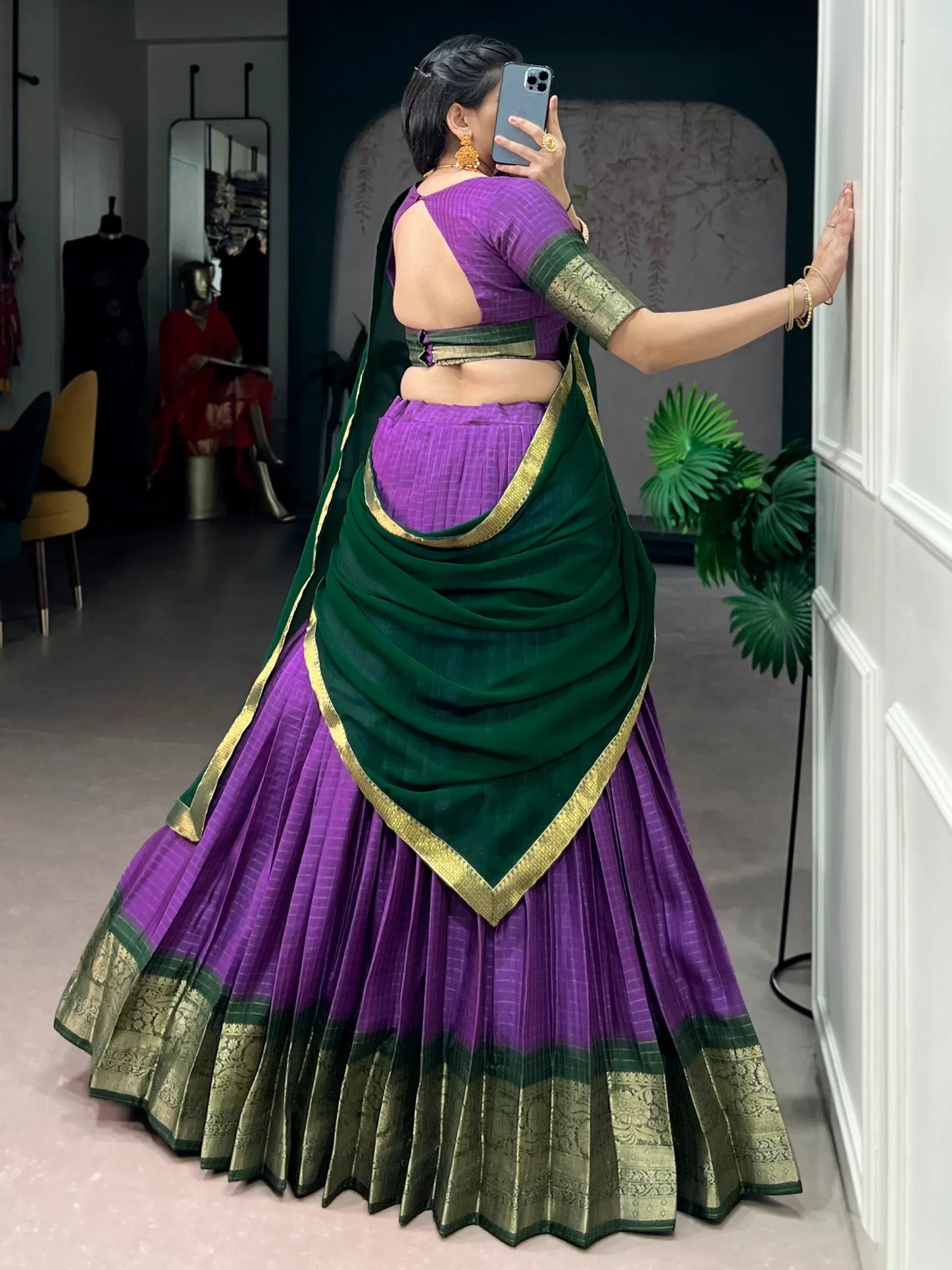 Captivating Purple Zari Weaving Silk Traditional Lehenga With Blouse