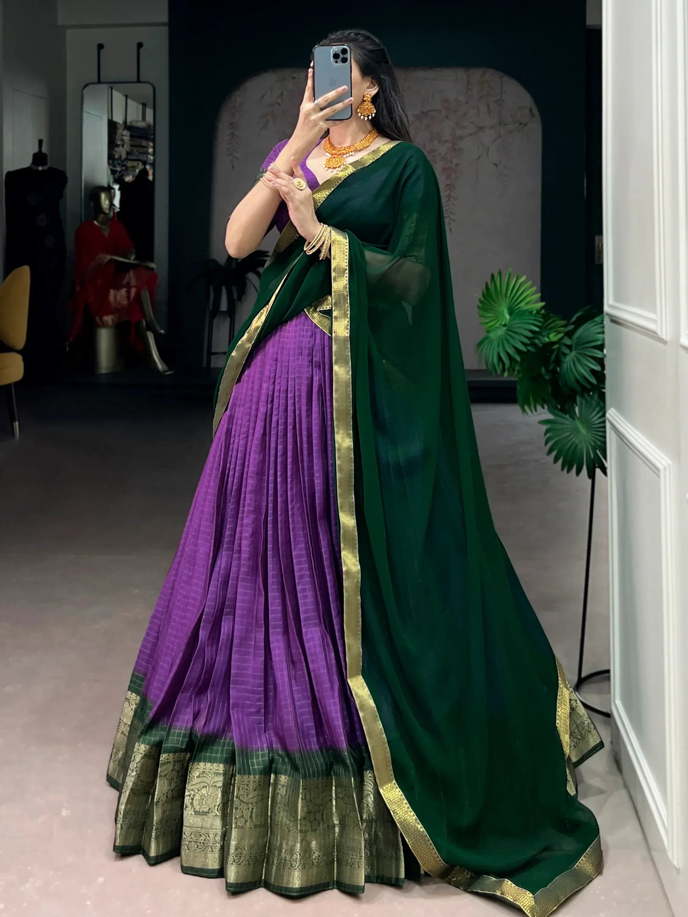 Captivating Purple Zari Weaving Silk Traditional Lehenga With Blouse