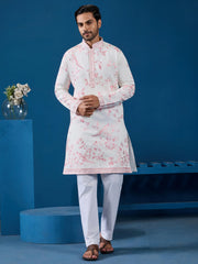 Lovely White Thread Embroidered Silk Function Wear Men Kurta