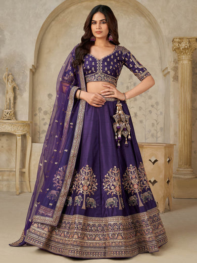 Alluring Purple Sequins Silk Engagement Wear Lehenga Choli With Dupatta