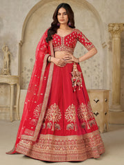 Enchanting Red Zari Embroidered Silk Bridal Wear Lehenga Choli With Dupatta