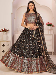 Eye-Catching Black Sequins Net Party Wear Lehenga Choli