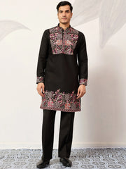 Gorgeous Black Embroidered Silk Wedding Wear Men’s Kurta Set