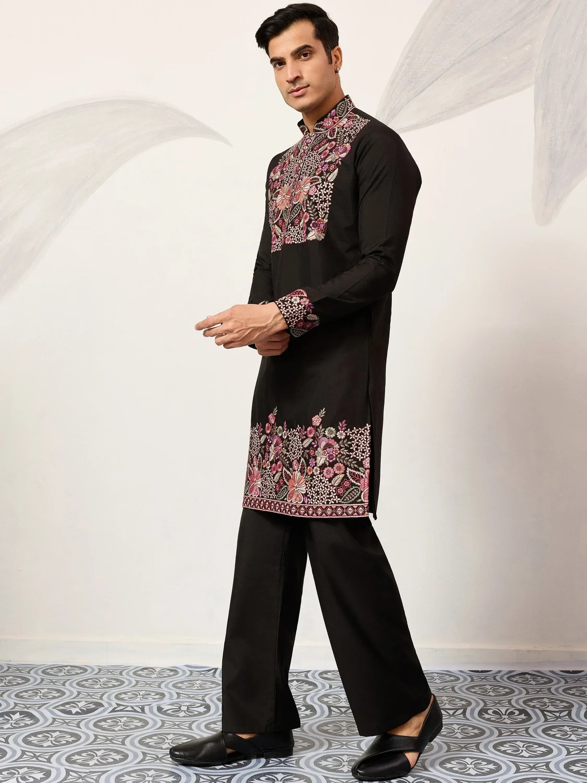 Gorgeous Black Embroidered Silk Wedding Wear Men’s Kurta Set