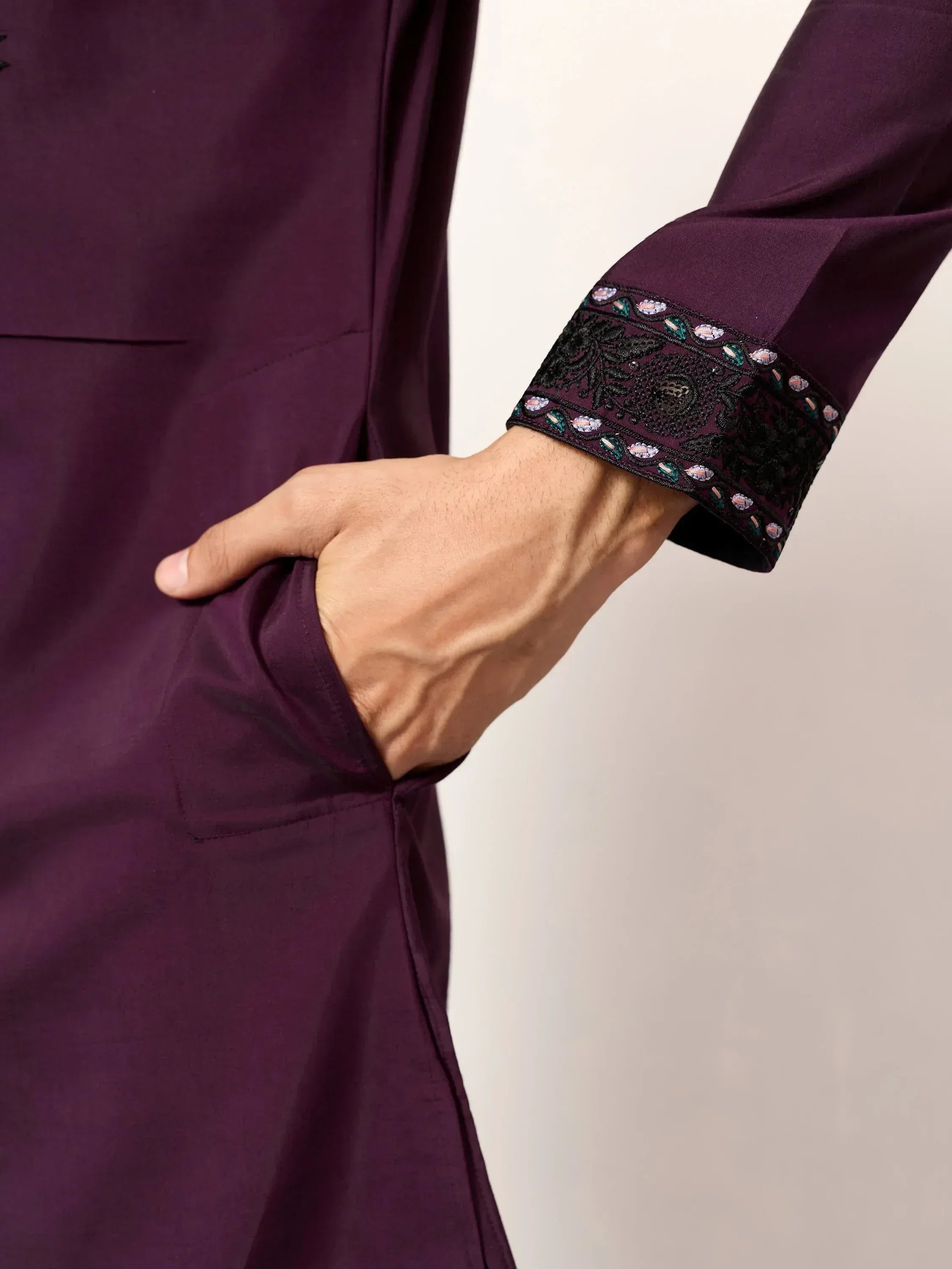 Adorable Wine Embroidered Silk Festival Wear Men’s Kurta With Dupatta