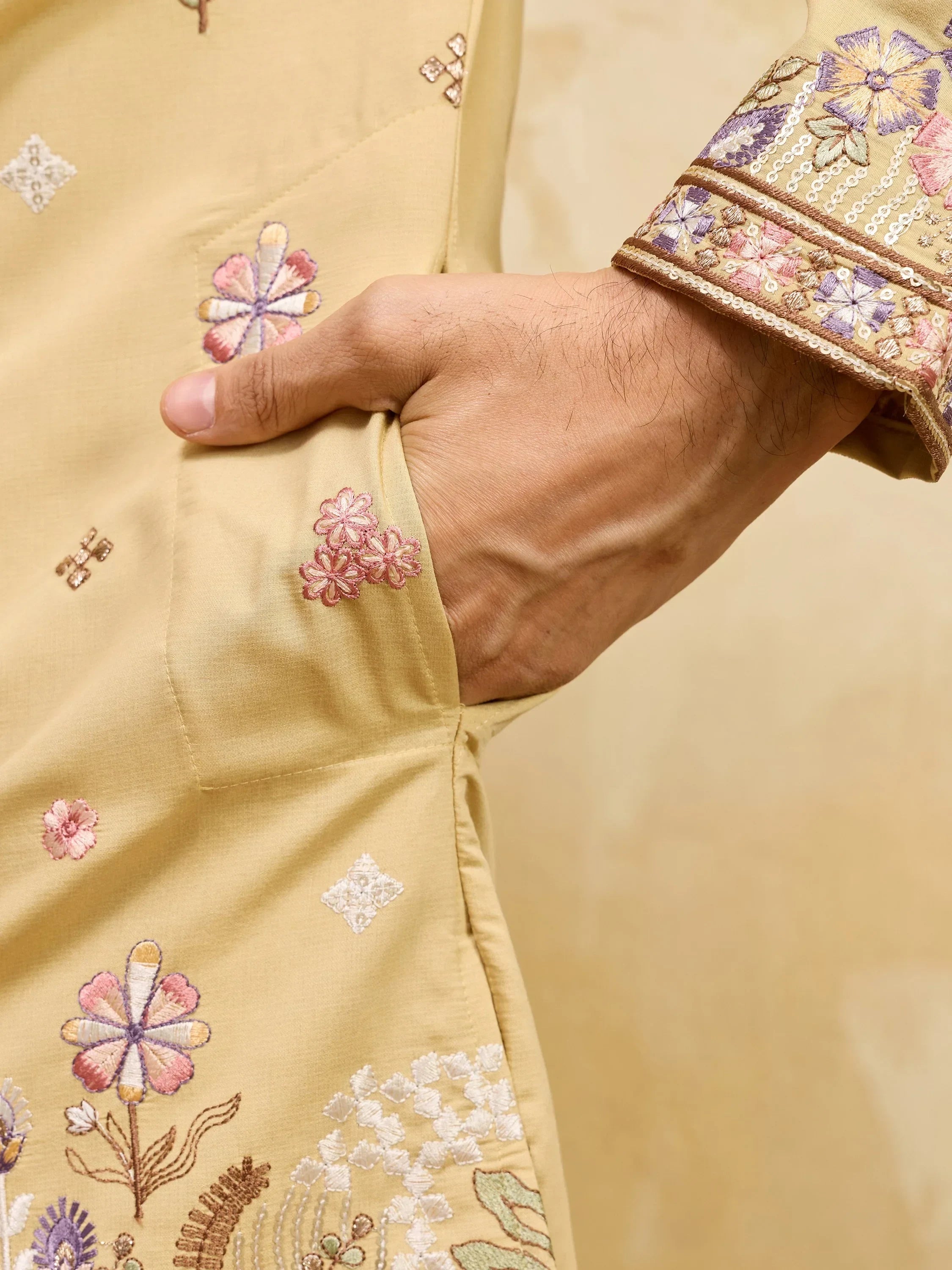 Awesome Yellow Embroidered Silk Wedding Wear Men’s Kurta