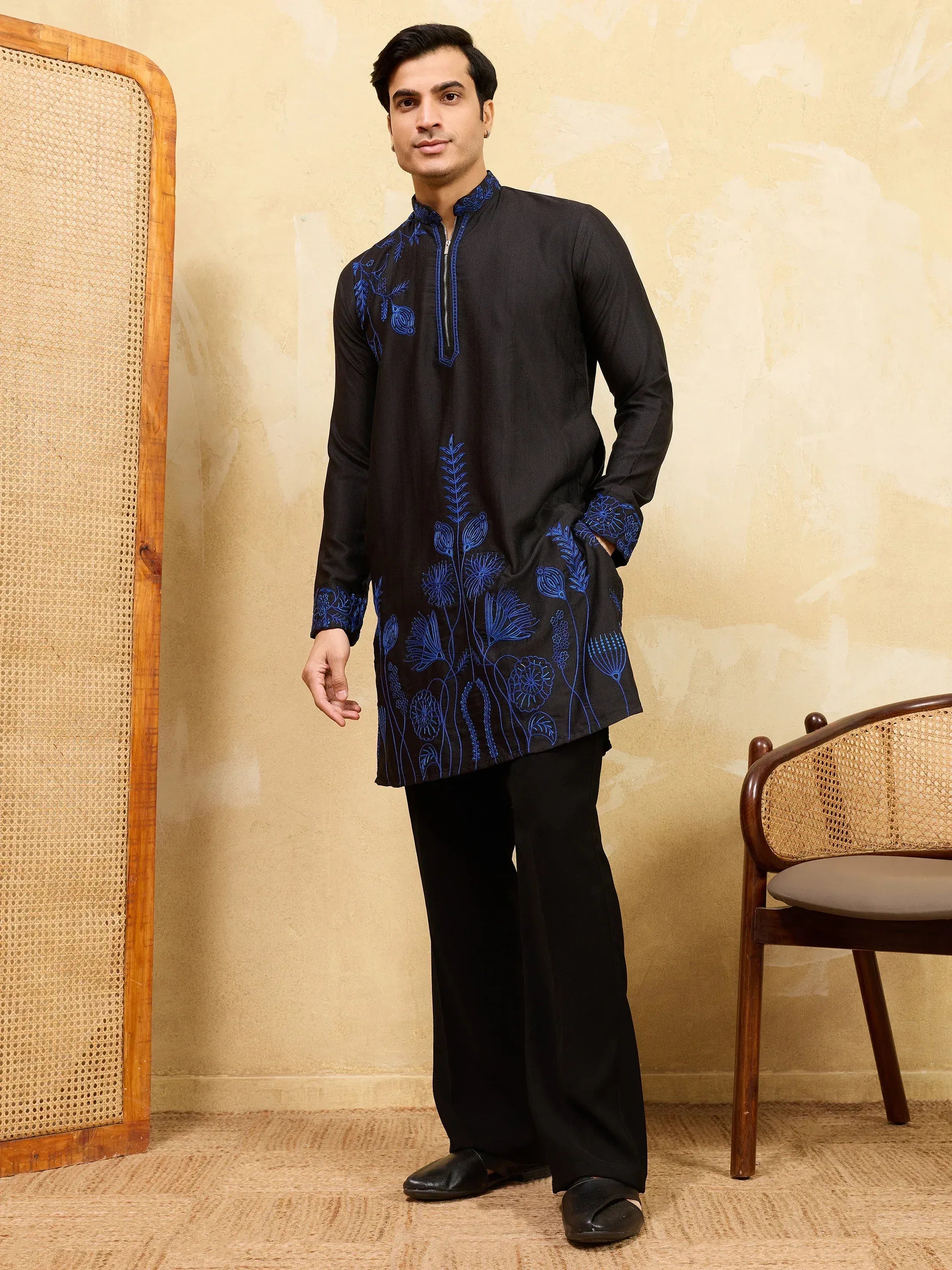Precious Black Thread Embroidered Silk Eid Special Men’s Kurta
