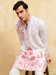 Incredible White Thread Embroidered Silk Function Wear Men’s Kurta