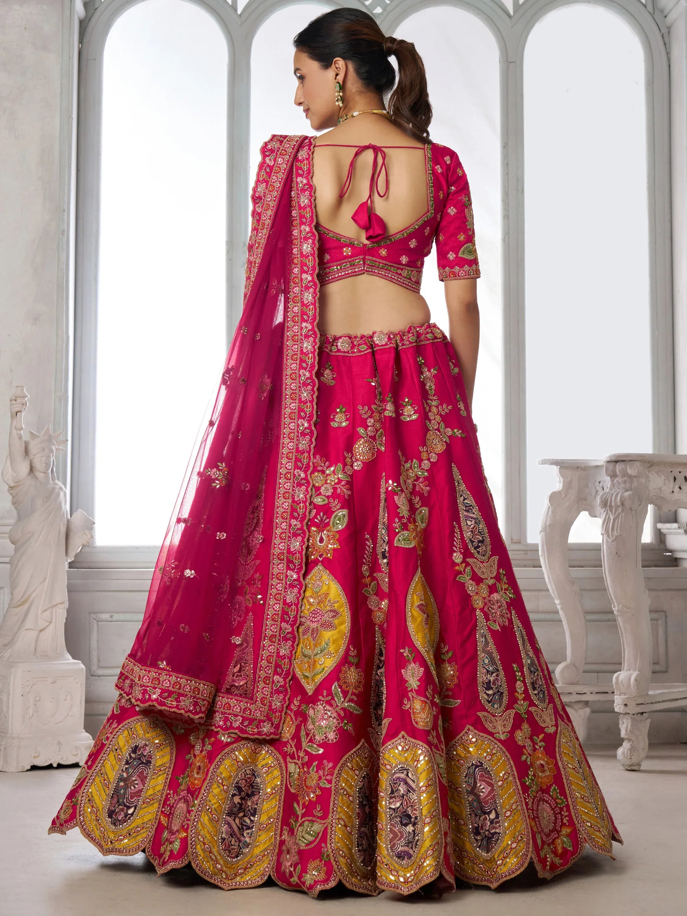 Rich Rani Pink Heavy Embroidery Silk Bridal Lehenga Choli With Dupatta