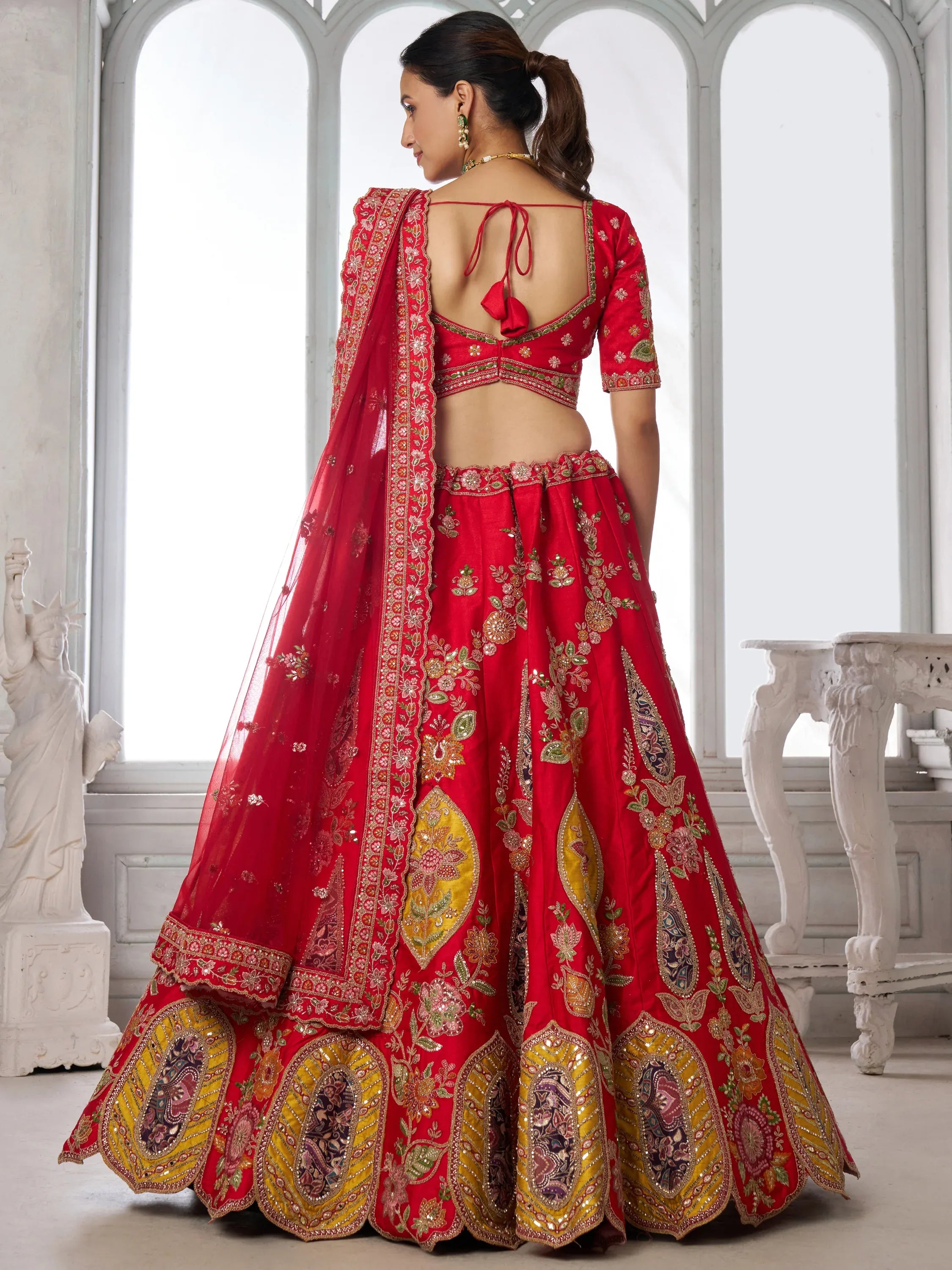 Royal Red Zari Work Silk Bridal Lehenga Choli With Dupatta