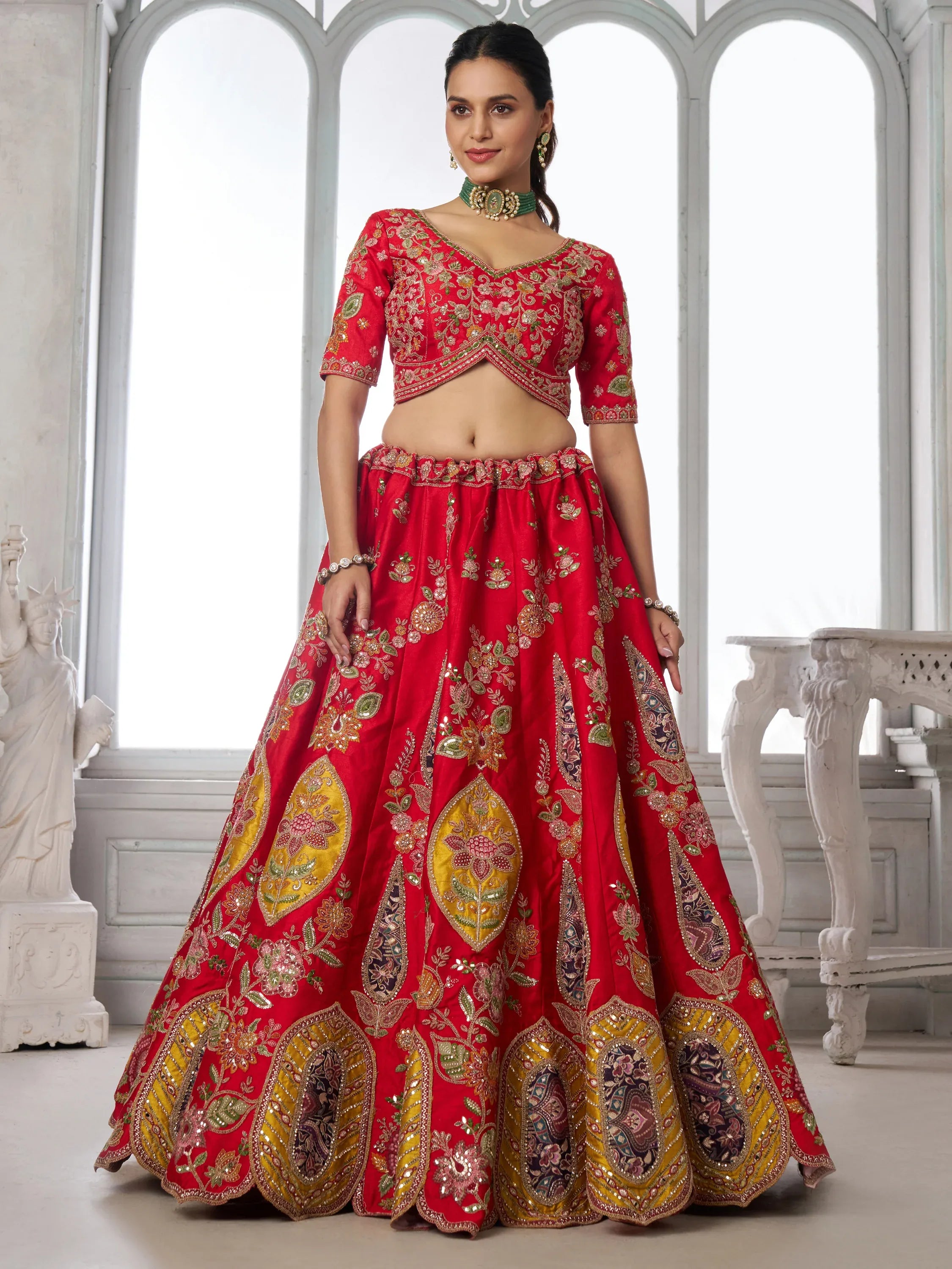 Royal Red Zari Work Silk Bridal Lehenga Choli With Dupatta