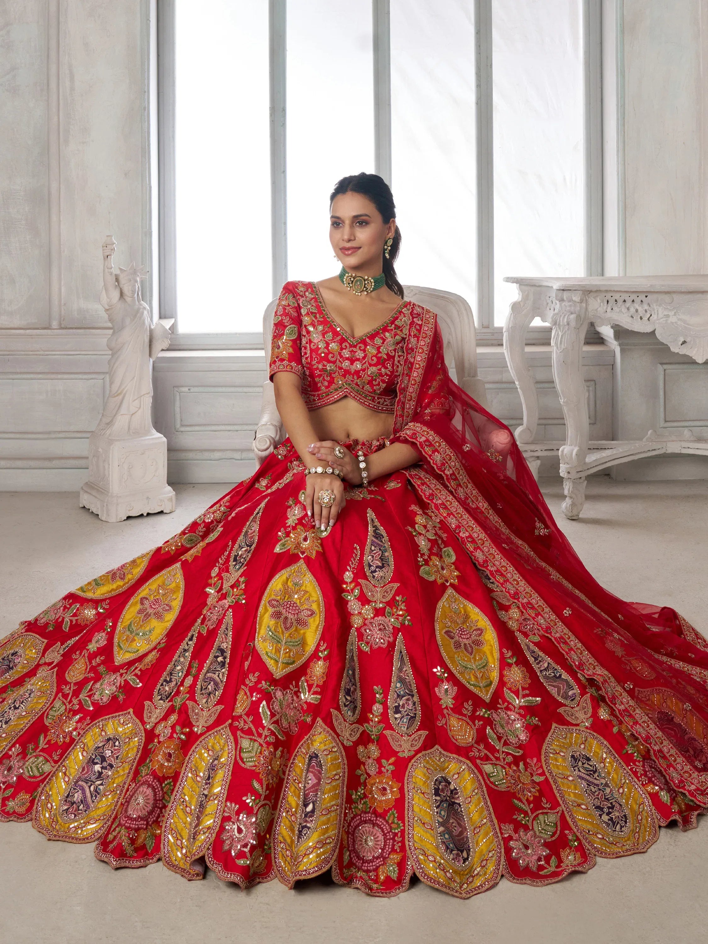Royal Red Zari Work Silk Bridal Lehenga Choli With Dupatta