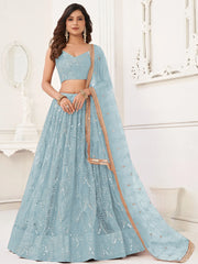 Gorgeous Blue Embroidered Net Reception Wear Lehenga Choli