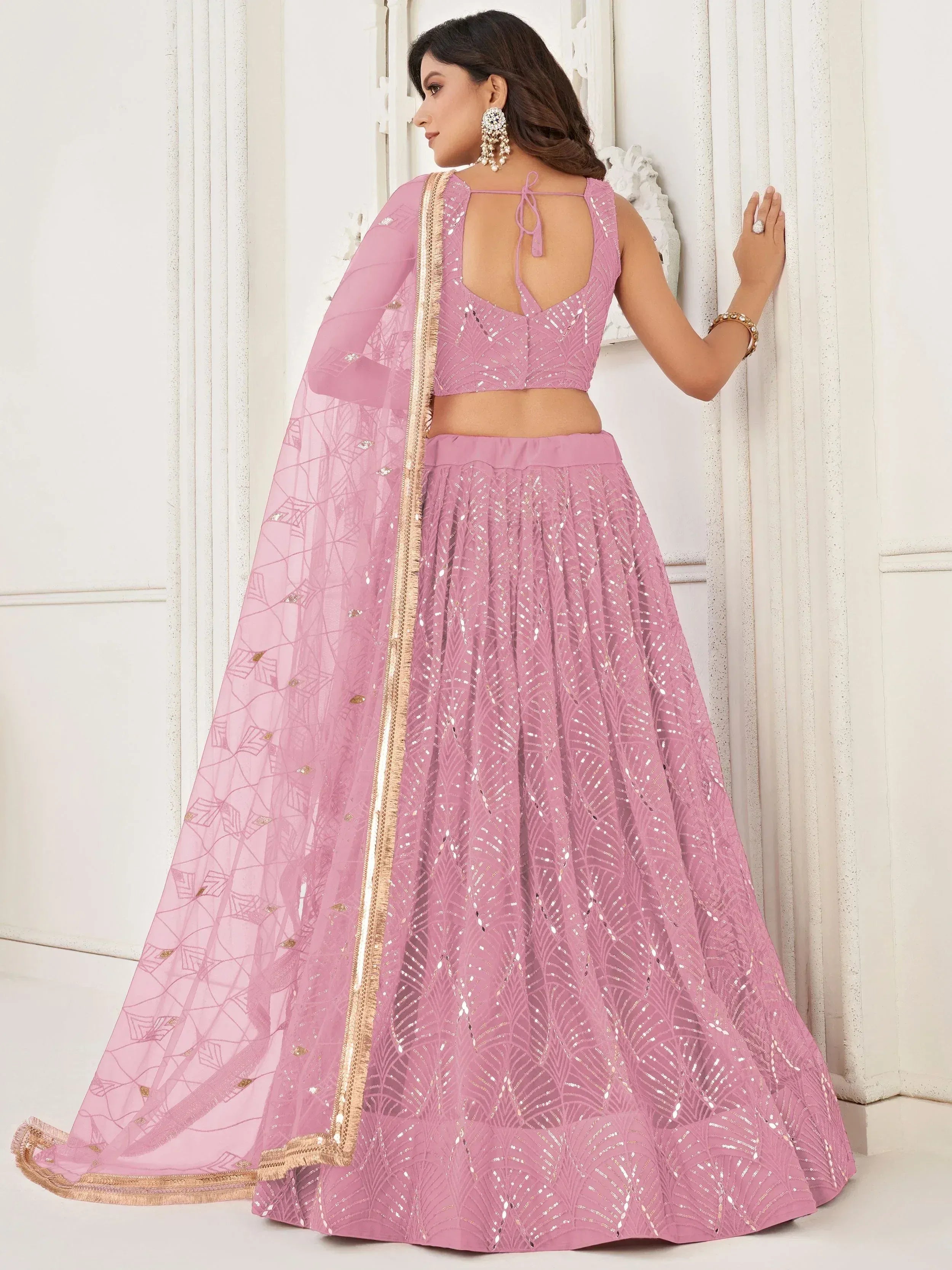 Fantastic Pink Embroidered Net Wedding Wear Lehenga Choli