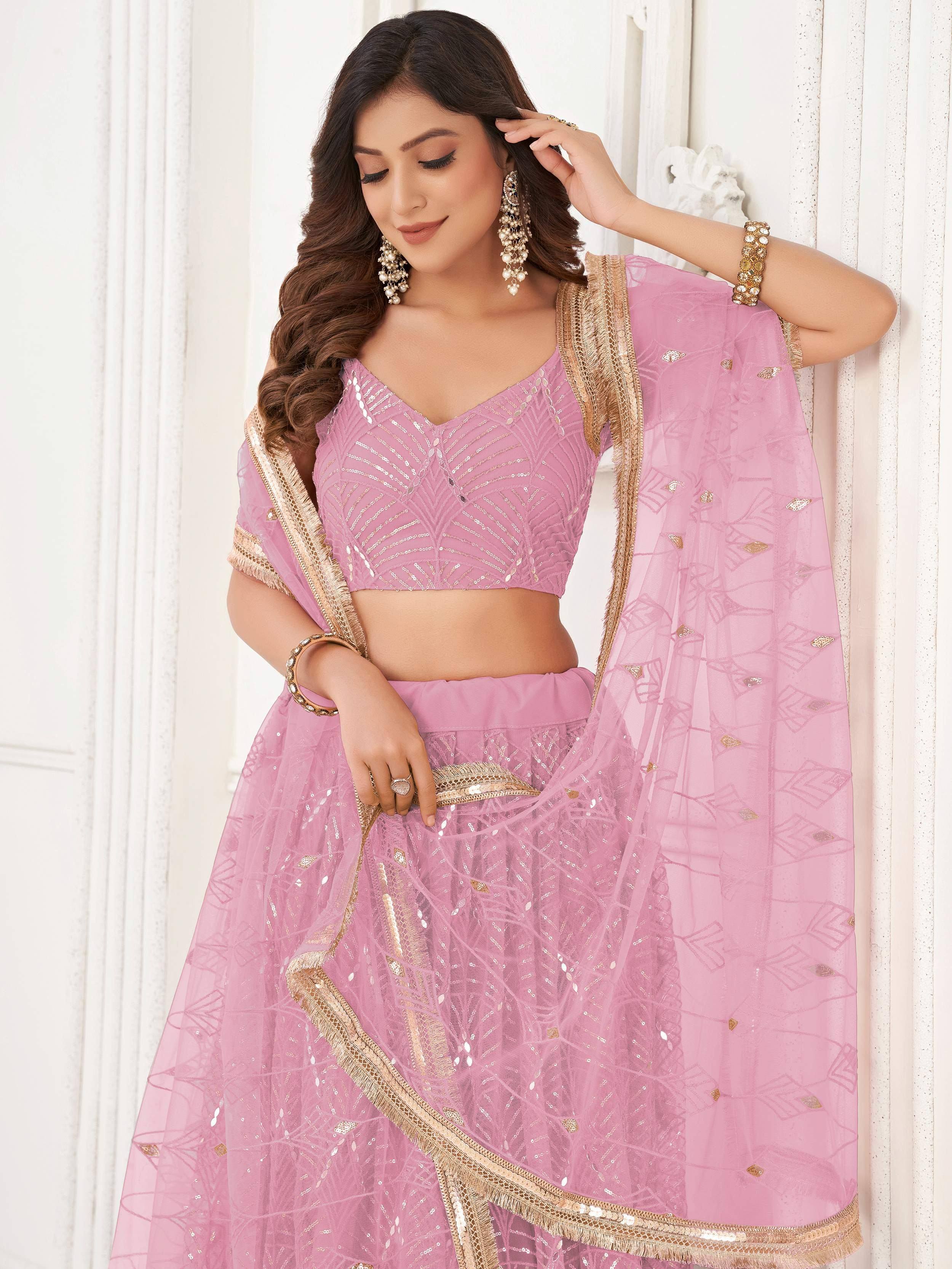 Fantastic Pink Embroidered Net Wedding Wear Lehenga Choli