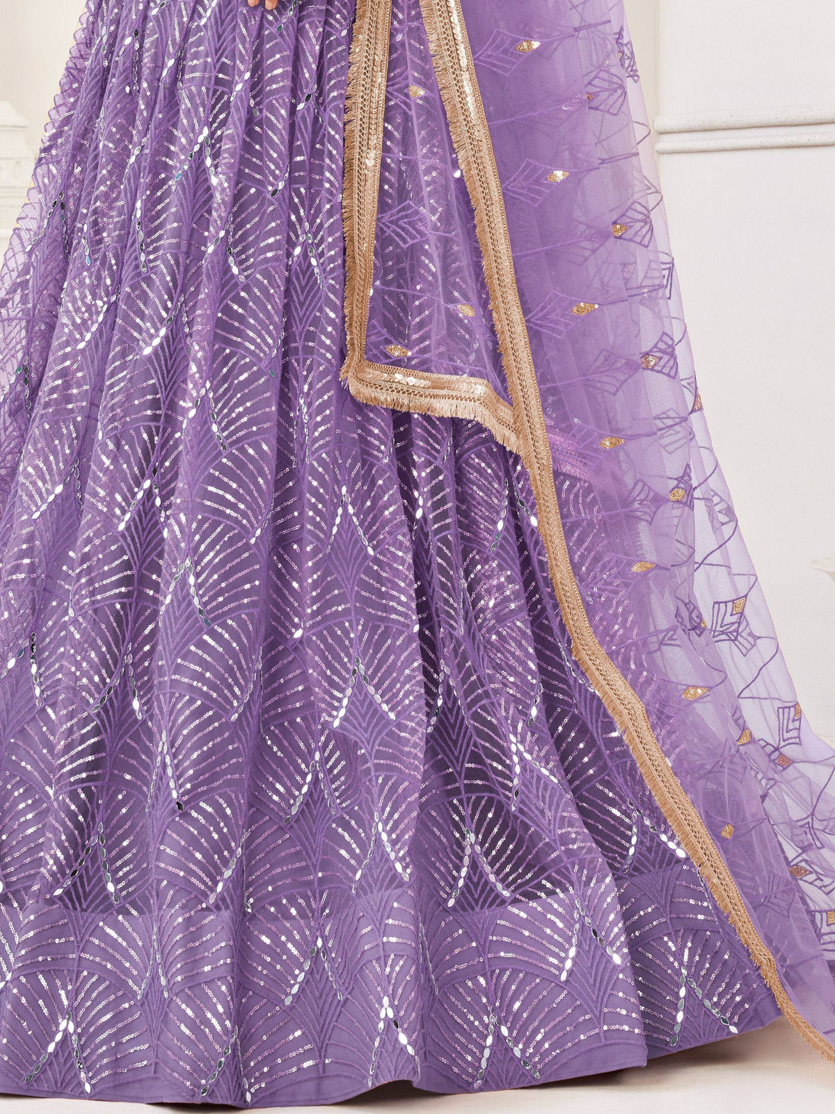 Purple sequin lehenga with gold border, Indian ethnic wear