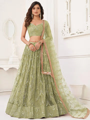 Wonderful Light Green Sequin Net Engagement Wear Lehenga Choli
