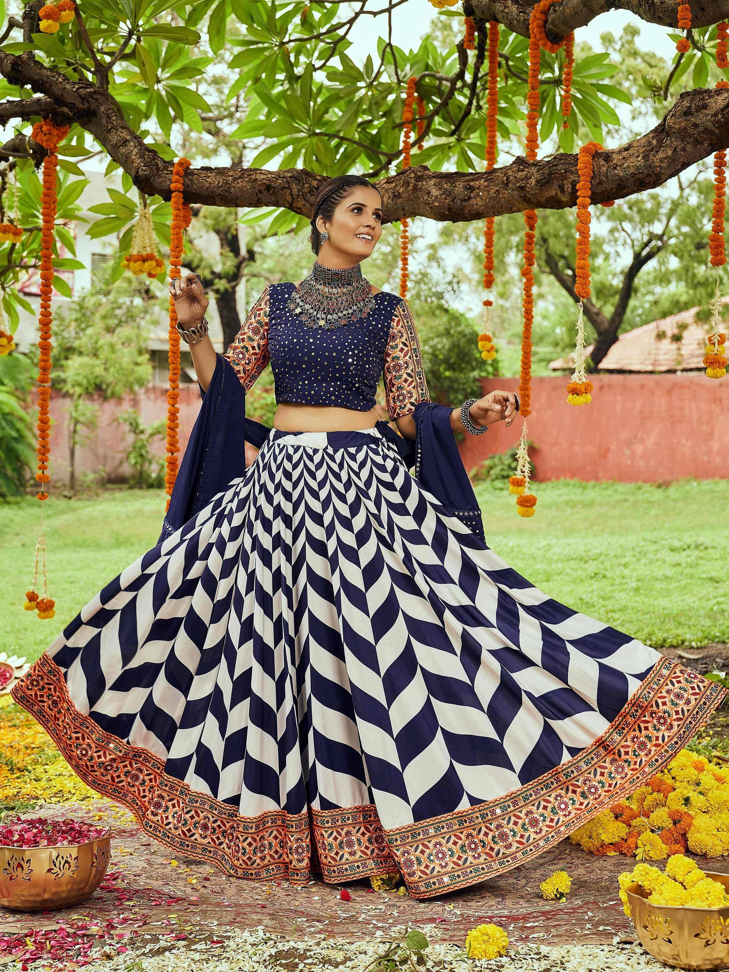 Attractive Navy Blue Cotton Special Navratri Wear Chaniya Choli