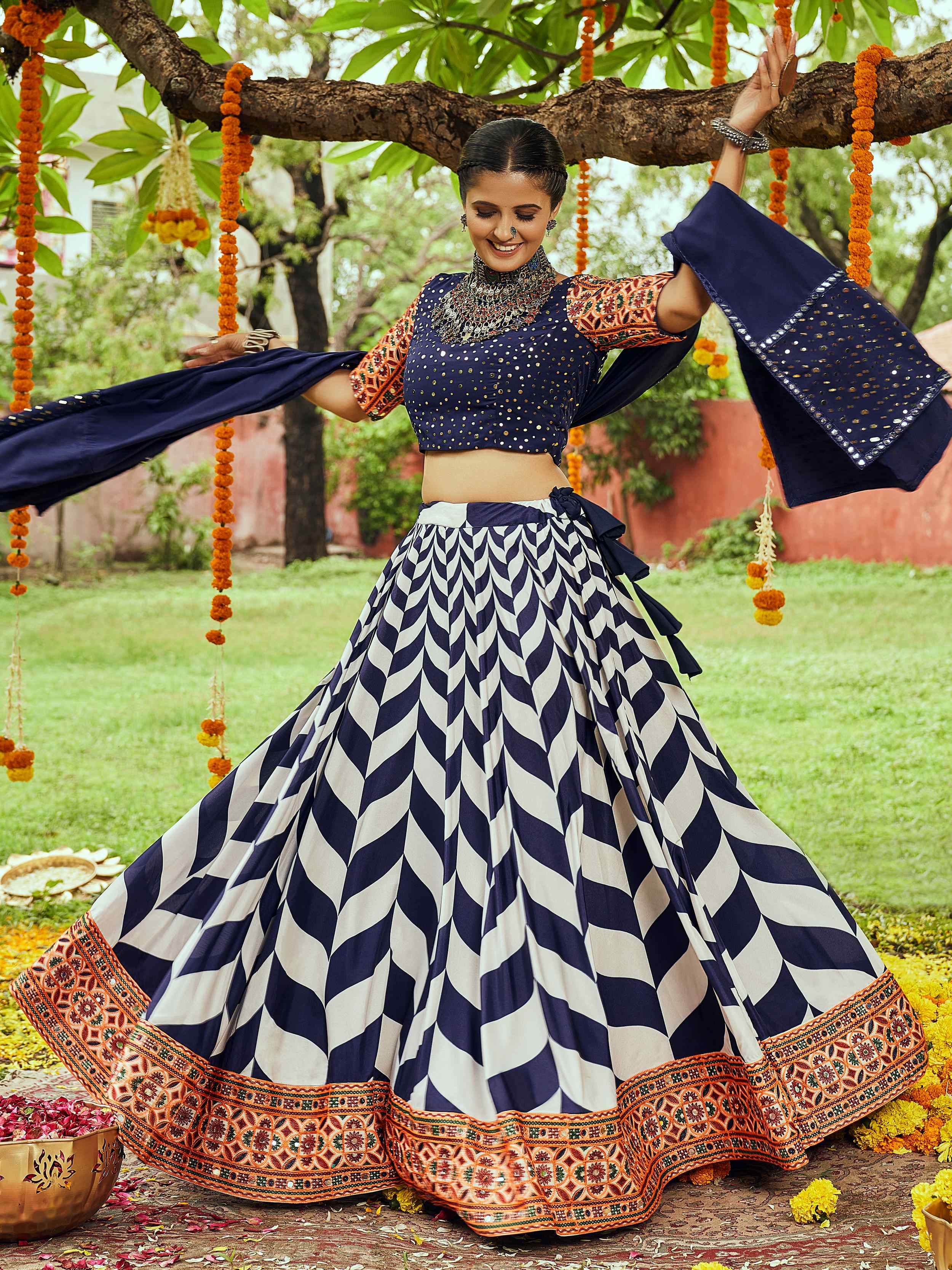 Attractive Navy Blue Cotton Special Navratri Wear Chaniya Choli