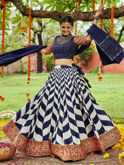 Attractive Navy Blue Cotton Special Navratri Wear Chaniya Choli