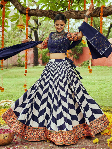 Attractive Navy Blue Cotton Special Navratri Wear Chaniya Choli