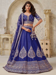 Awesome Royal Blue Zari Embroidered Silk Wedding Lehenga Choli