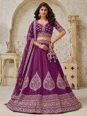 Graceful Wine Dori Work Silk Wedding Wear Lehenga Choli With Dupatta